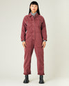 model wears wine hallie coverall