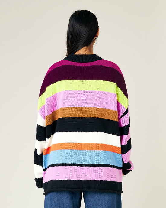 model wears striped knitted avery jumper