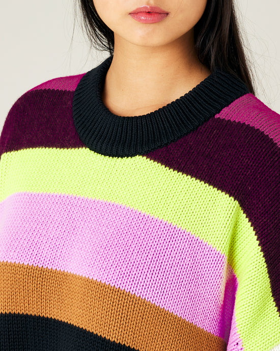 model wears striped knitted avery jumper