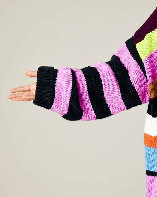 model wears striped knitted avery jumper