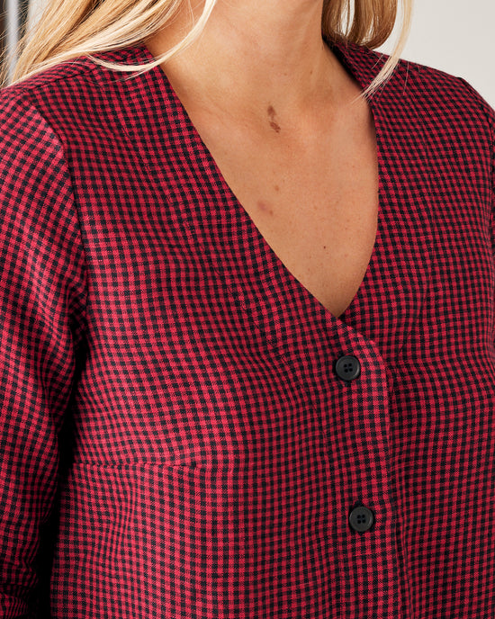 Sidney Red And Black Gingham Linen Top