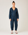 Flora Navy Organic Cotton Jersey Jumpsuit