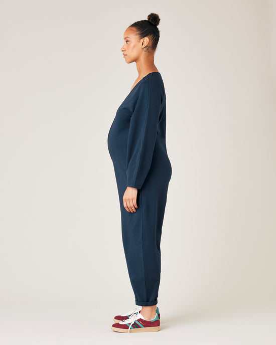 Flora Navy Organic Cotton Jersey Jumpsuit