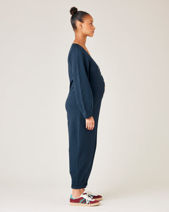 Flora Navy Organic Cotton Jersey Jumpsuit