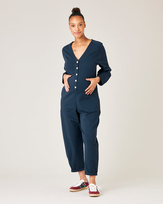 Flora Navy Organic Cotton Jersey Jumpsuit