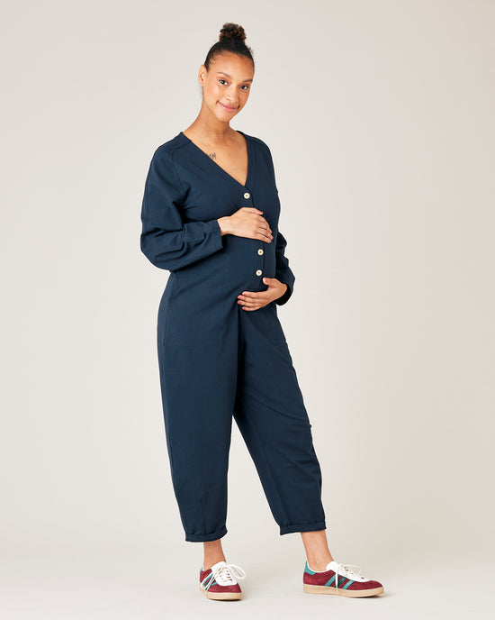 Flora Navy Organic Cotton Jersey Jumpsuit