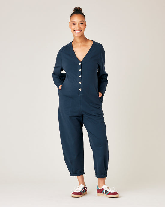 Flora Navy Organic Cotton Jersey Jumpsuit