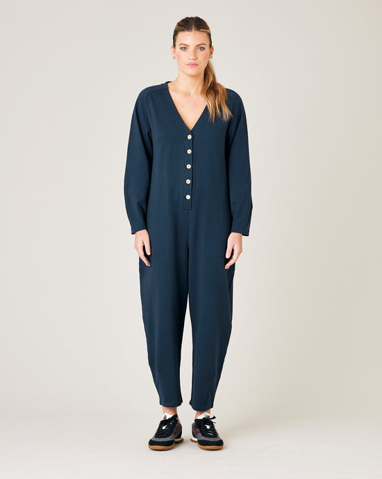 Flora Navy Organic Cotton Jersey Jumpsuit