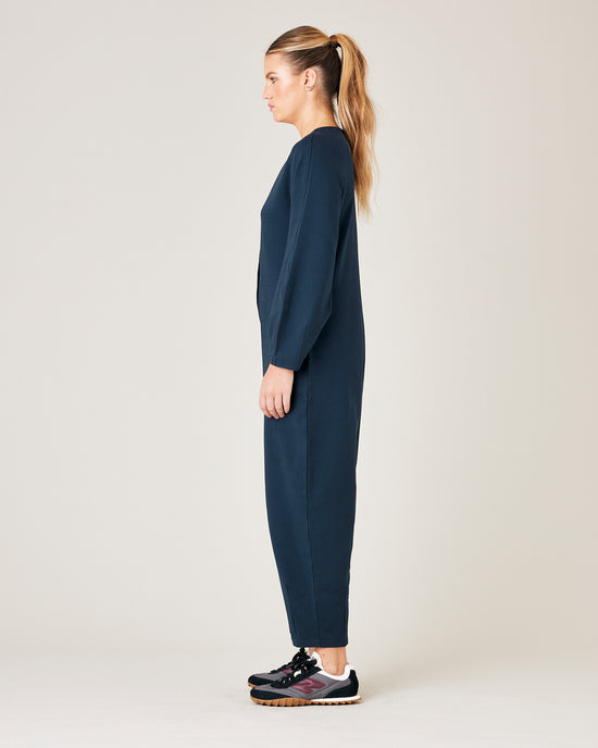 Flora Navy Organic Cotton Jersey Jumpsuit