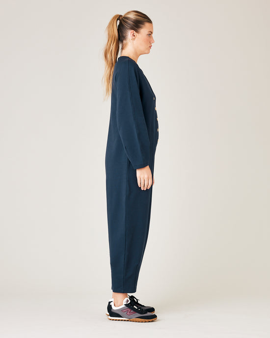 Flora Navy Organic Cotton Jersey Jumpsuit