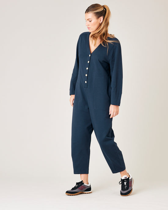 Flora Navy Organic Cotton Jersey Jumpsuit