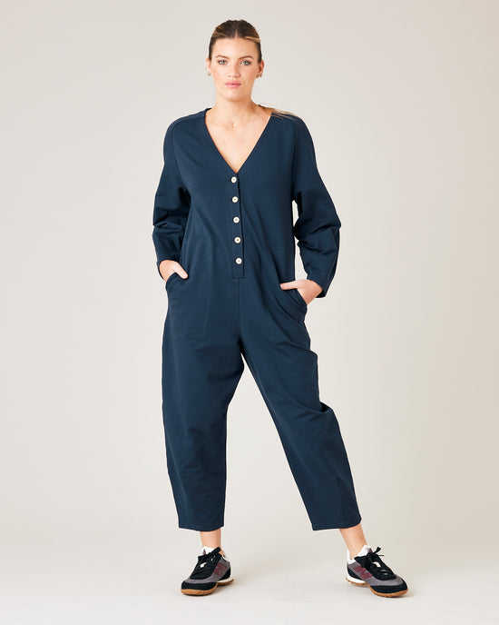 Flora Navy Organic Cotton Jersey Jumpsuit