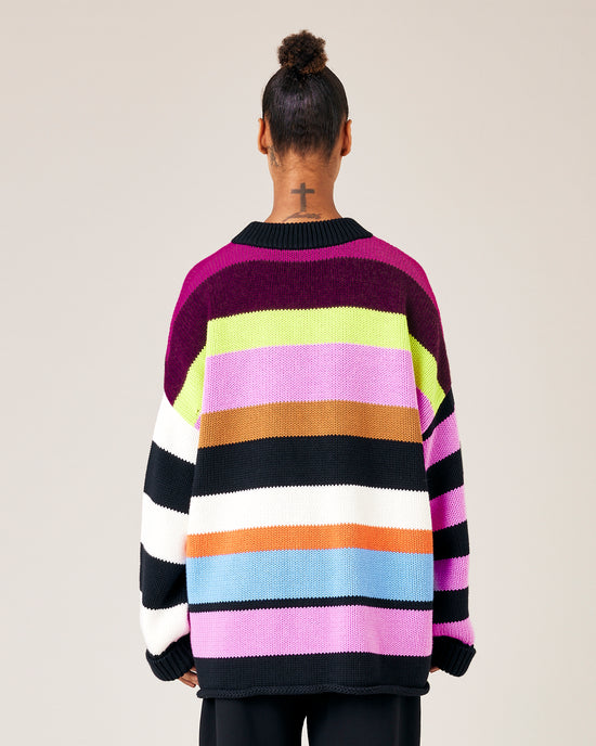 pregnant model wears striped knitted avery jumper