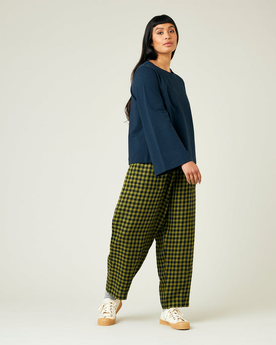 Longer Length Huxley Green Gingham Linen Trousers