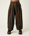 model wears rust stripe bobbi trousers front