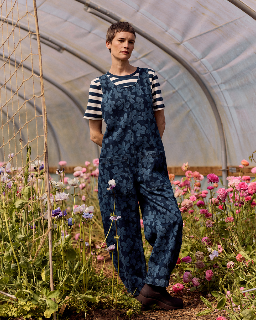 Ophelia Pressed Flower Print Denim Jumpsuit
