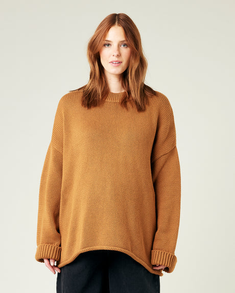 WASHED COTTON JERSEY OVERSIZED CAMEL TOP