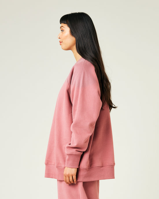 model wears dusty pink jersey hugh jumper