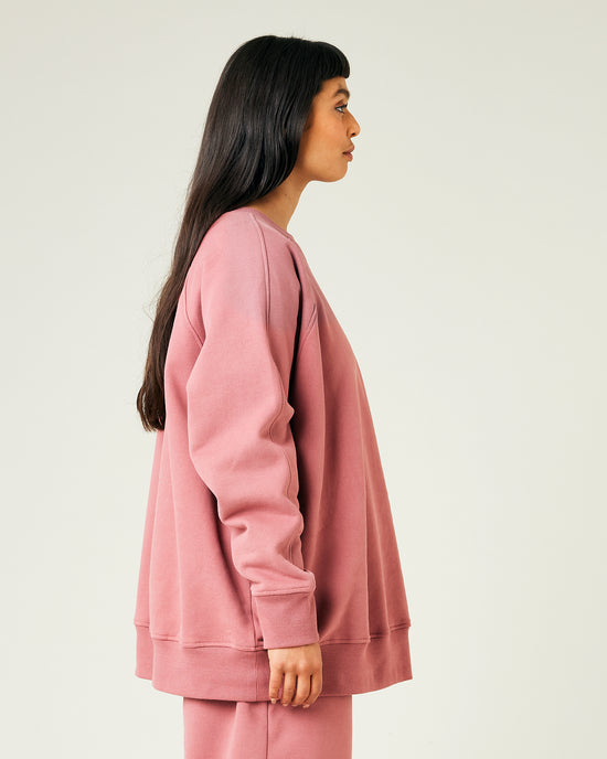 model wears dusty pink jersey hugh jumper