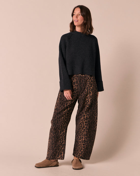 model wears cadi charcoal knitted jumper