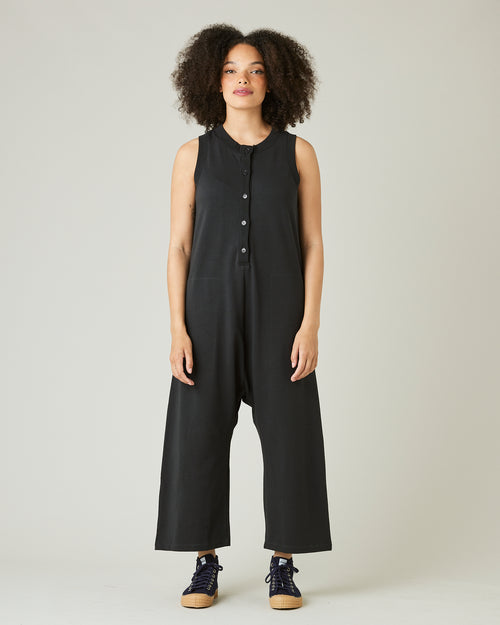 model wears slate jersey cassie jumpsuit