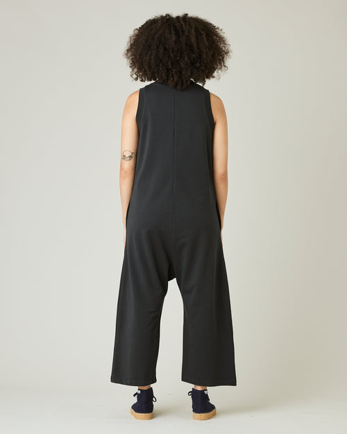 model wears slate jersey cassie jumpsuit