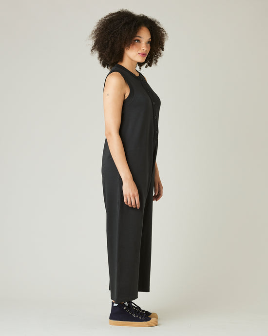 model wears slate jersey cassie jumpsuit