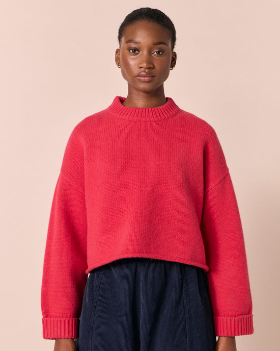 model wears coco rhubarb knitted jumper