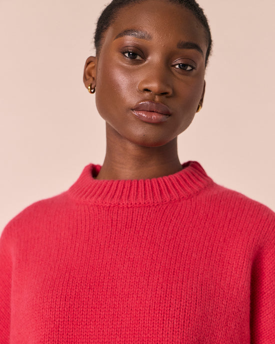 model wears coco rhubarb knitted jumper