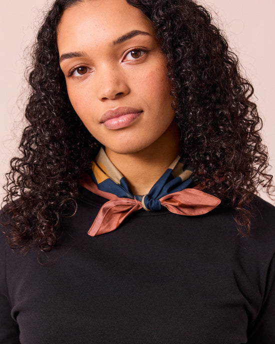 model wears diamond patchwork cotton neckerchief