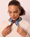 model wears cotton neckerchief garden checkerboard