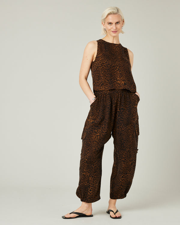 model wears leopard print sylvie cupro trousers