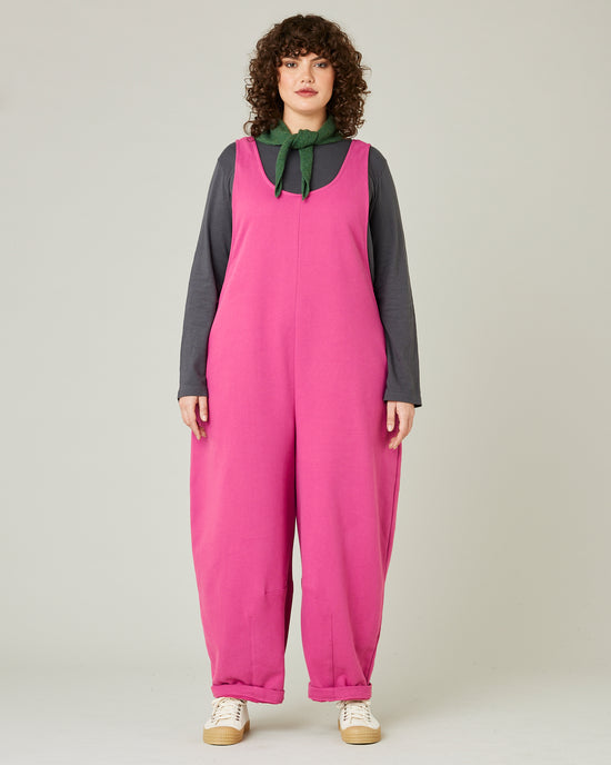 model wears cactus pink jersey clover jumpsuit