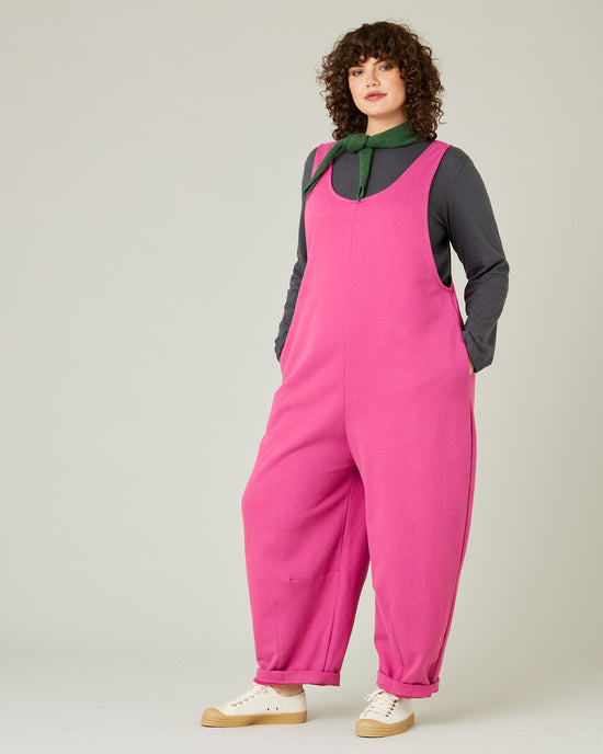 model wears cactus pink jersey clover jumpsuit