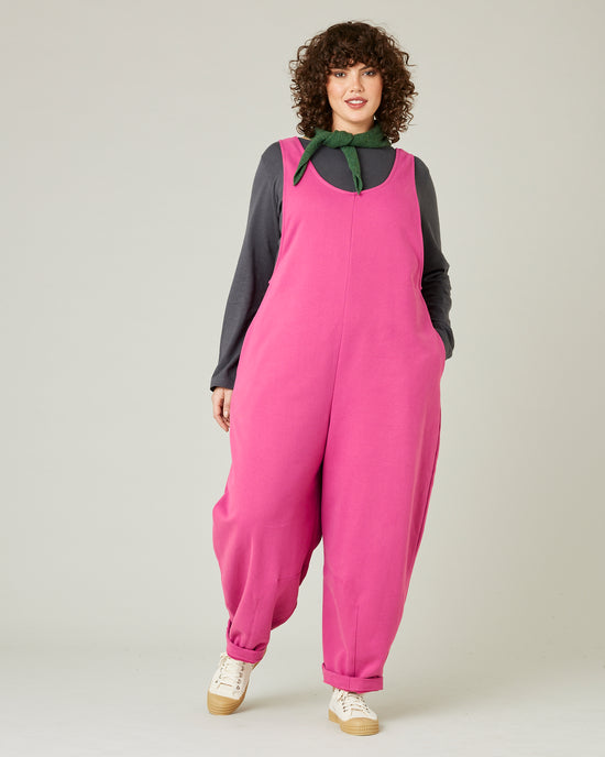 model wears cactus pink jersey clover jumpsuit