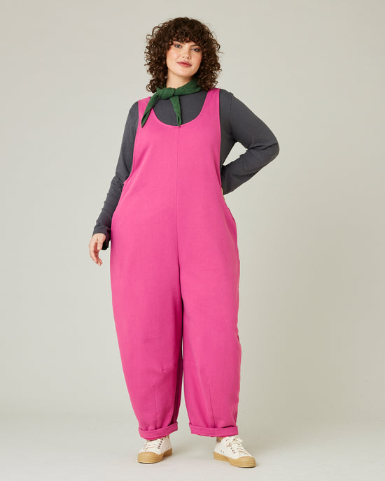 model wears cactus pink jersey clover jumpsuit