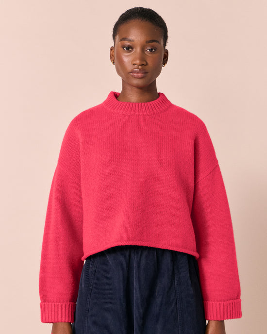 model wears coco rhubarb knitted jumper
