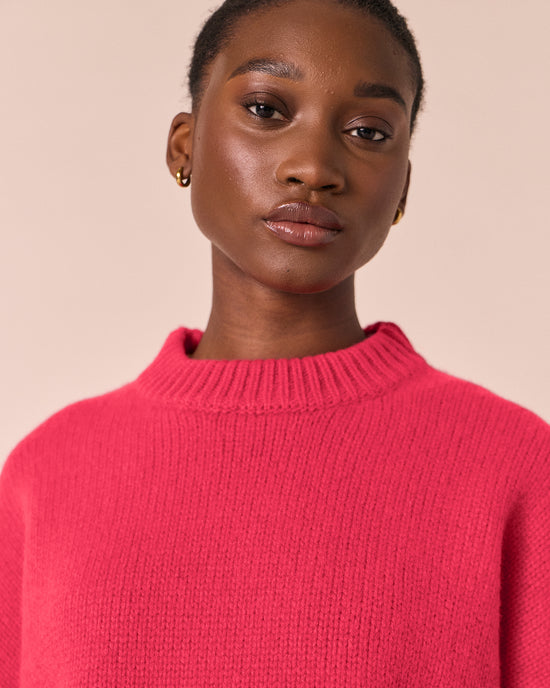 model wears coco rhubarb knitted jumper