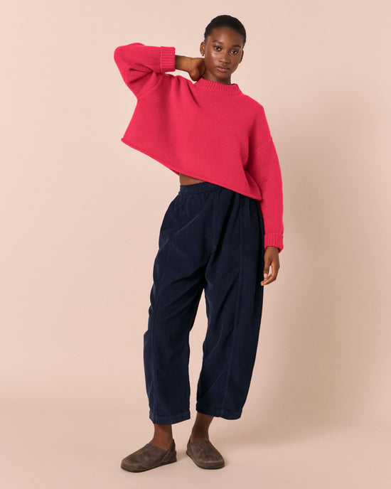 model wears coco rhubarb knitted jumper