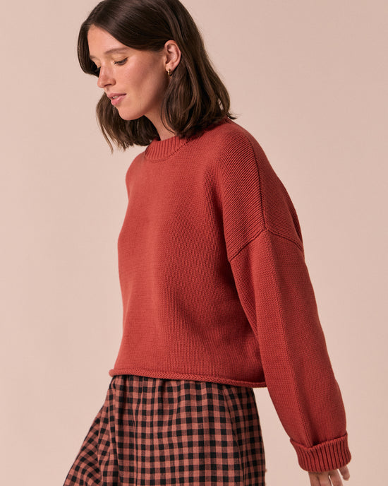 model wears coco rosewood knitted jumper