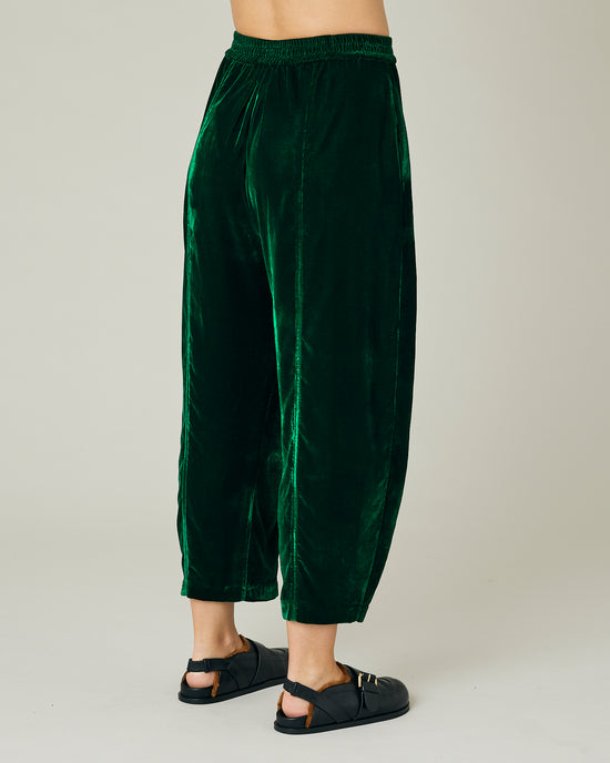 pregnant model wears green velvet mabel trousers right