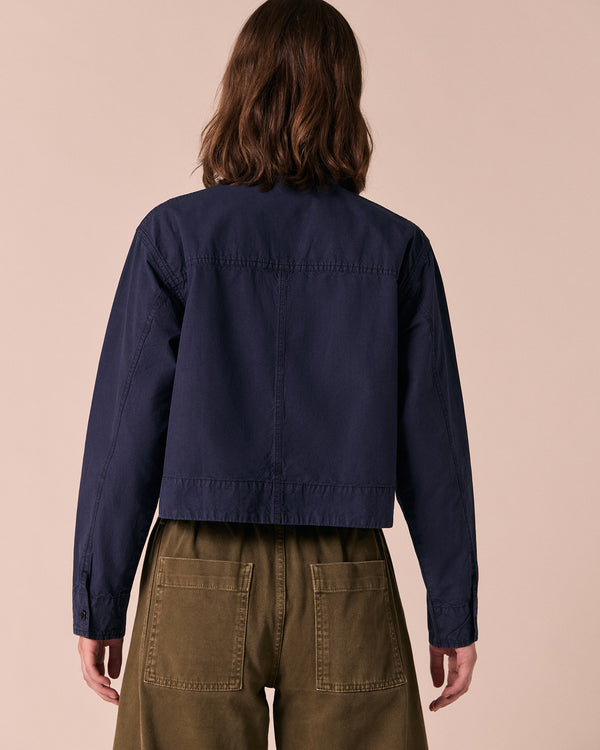 model wears mattia ink cotton pioplin top