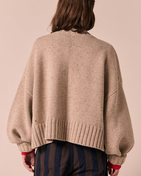 model wears phoebe pebble knitted jumper