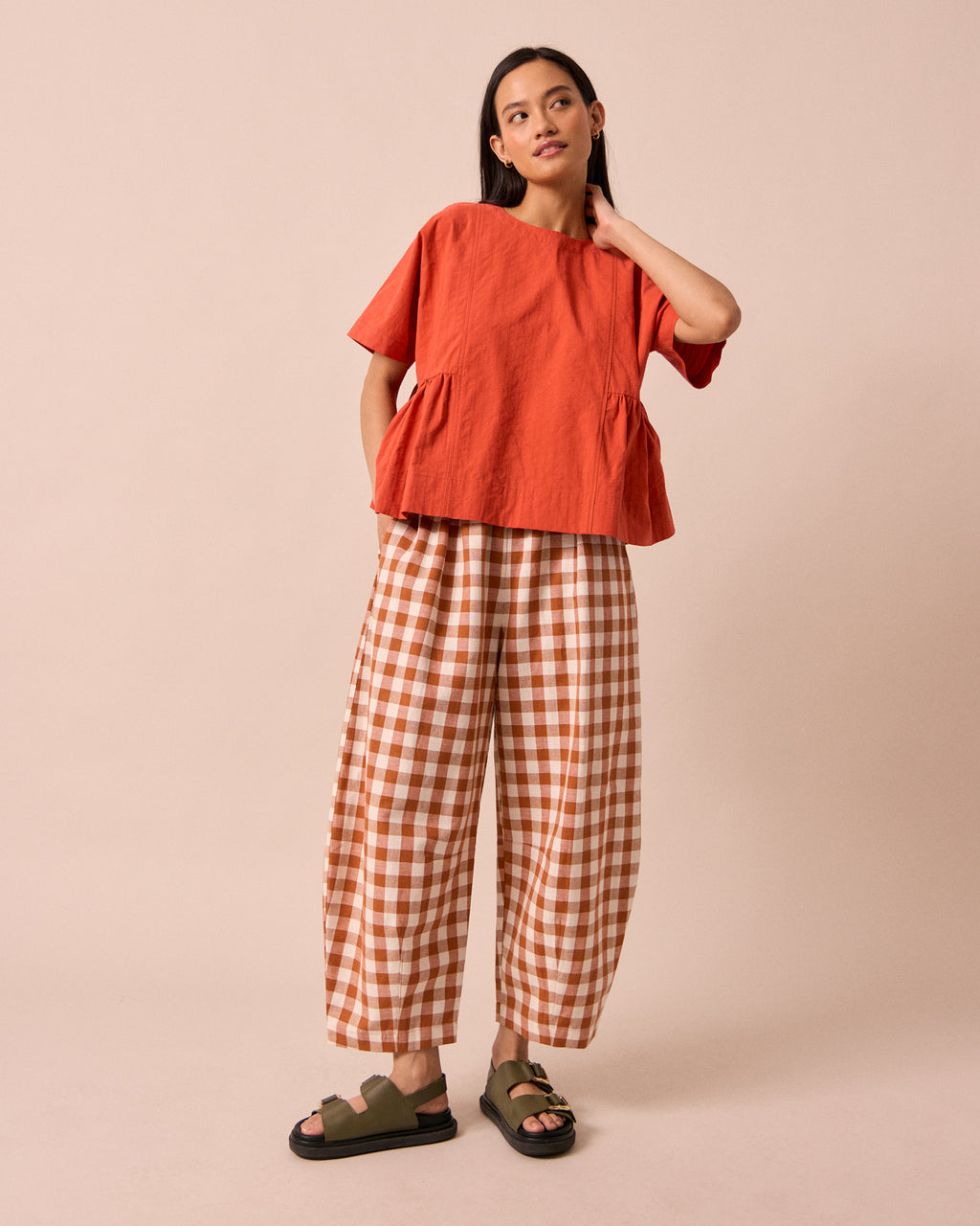 Daisy Amber Check Cotton Linen Trousers