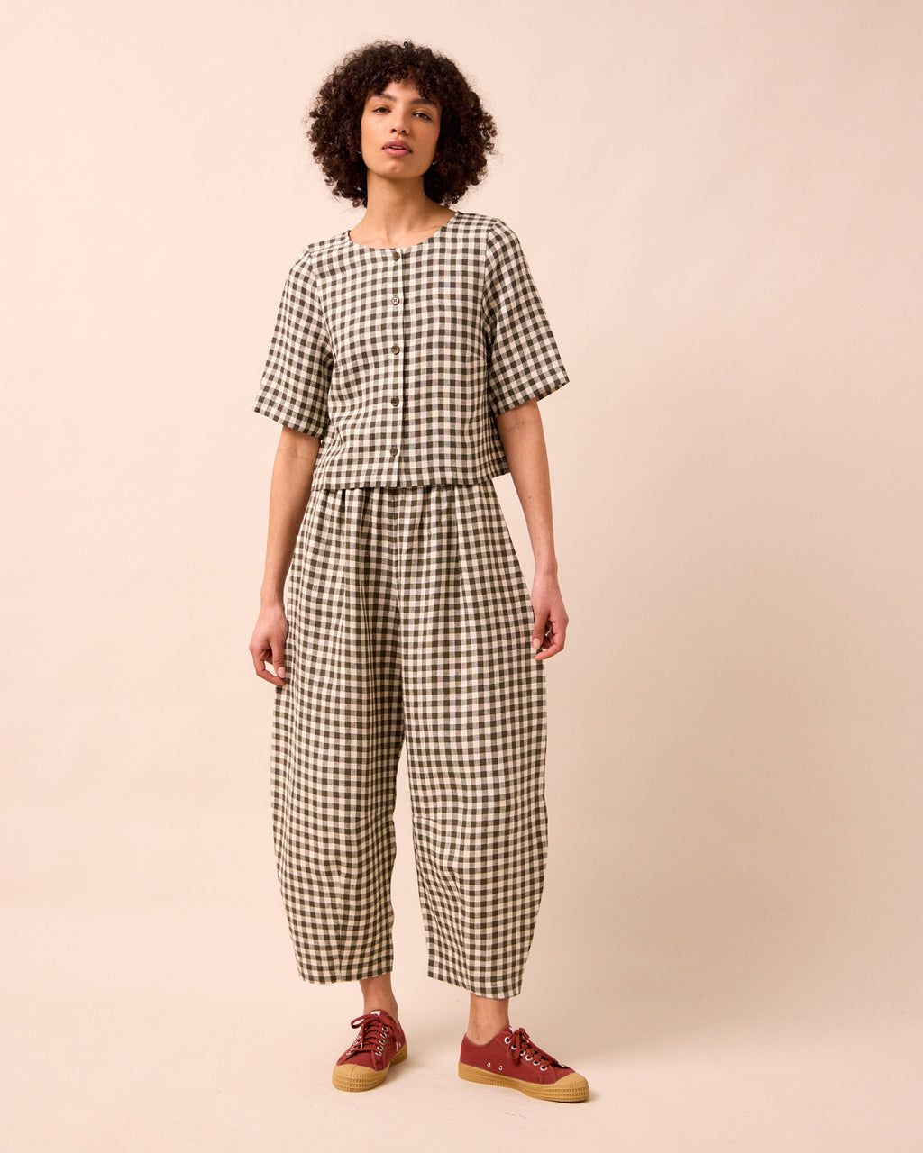 Daisy Olive Gingham Linen Trousers