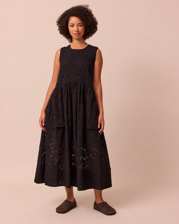 model wears darcy broderie dress