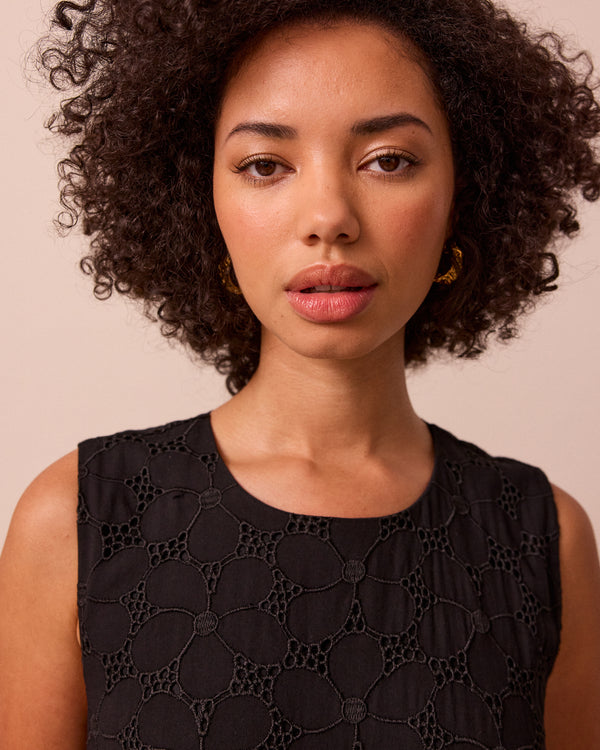 model wears darcy broderie dress