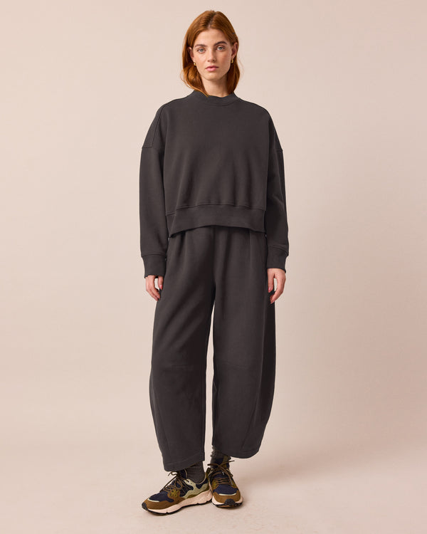 model wears eden slate jersey top