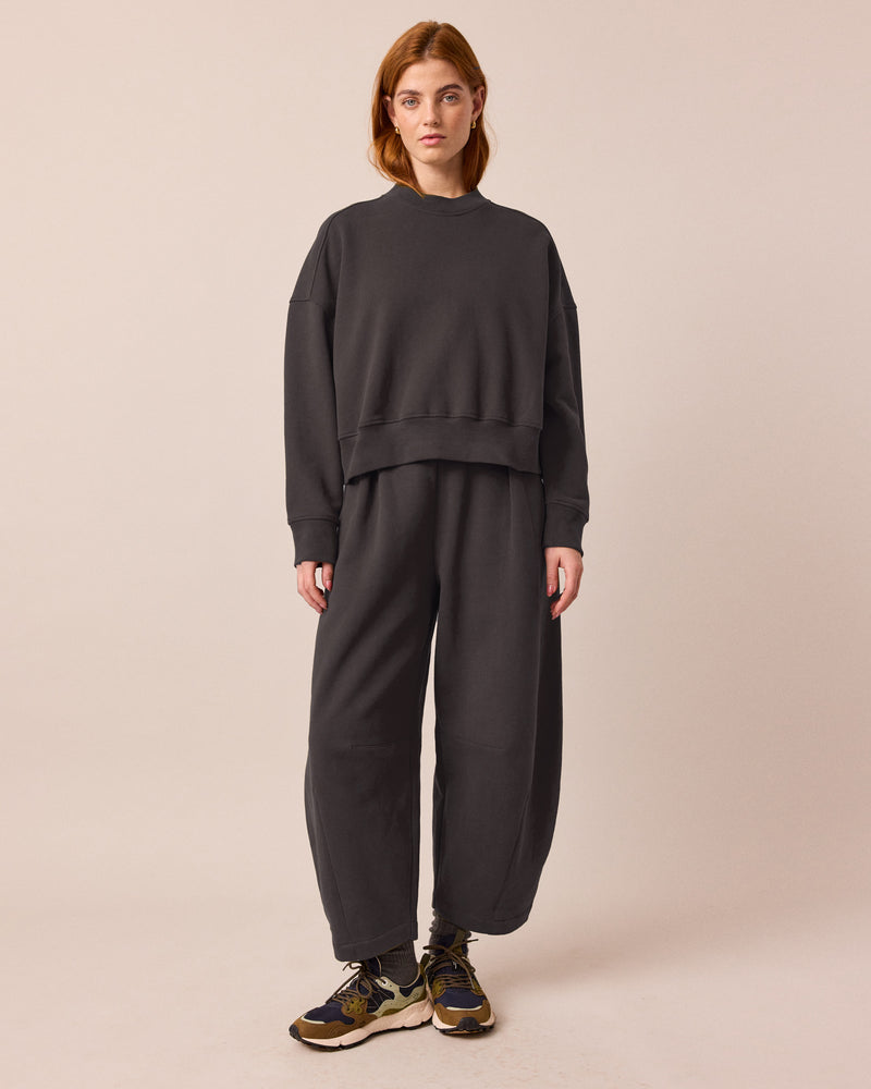 model wears eden slate jersey top