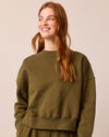 model wears eden earth green jersey jumper